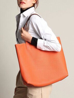 Premium Leather Contrast Interior Tote | Minimalist Large Capacity Handbag